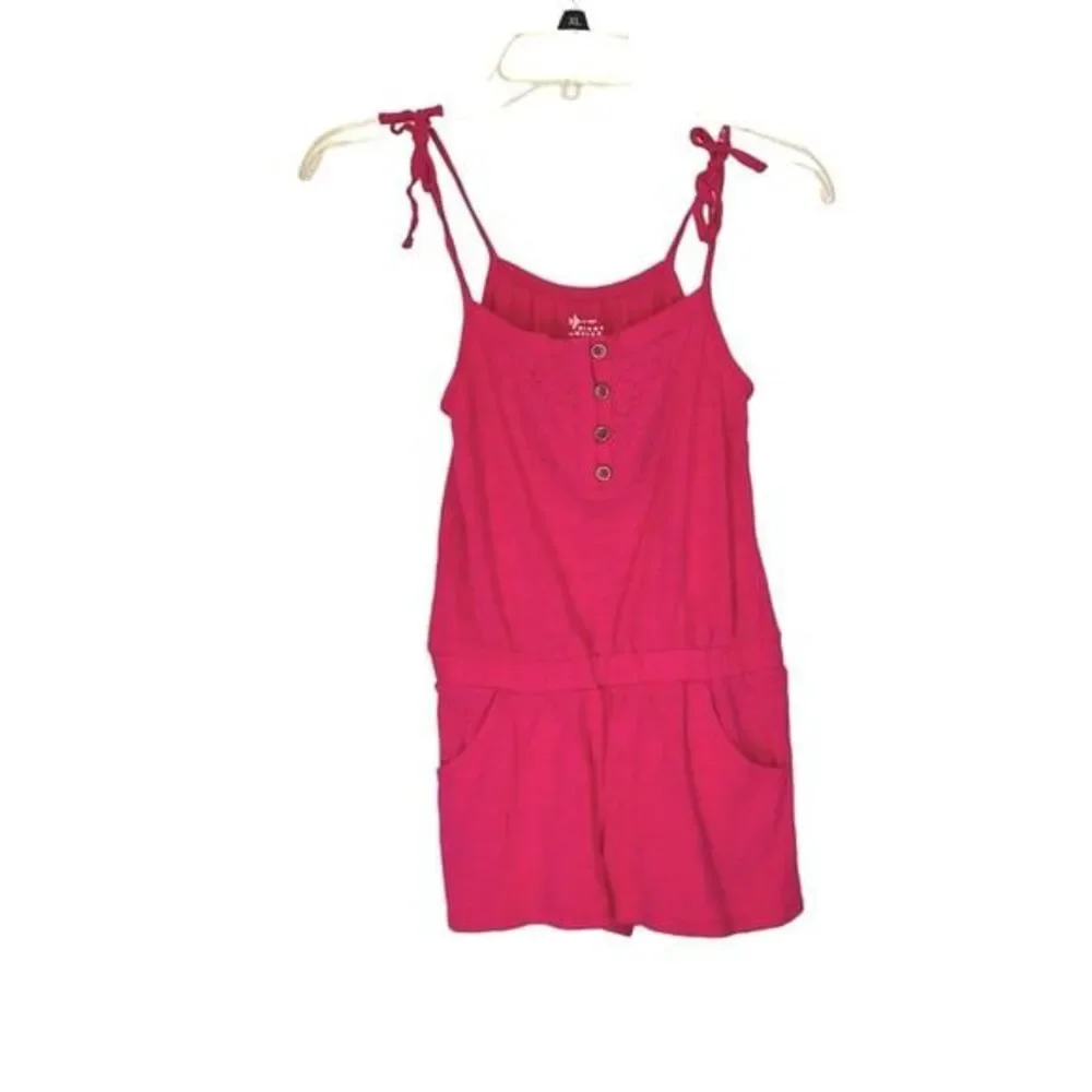 Old Navy Girls Spaghetti Tie Straps Button Accents Hot Pink Jumper Romper Size 8